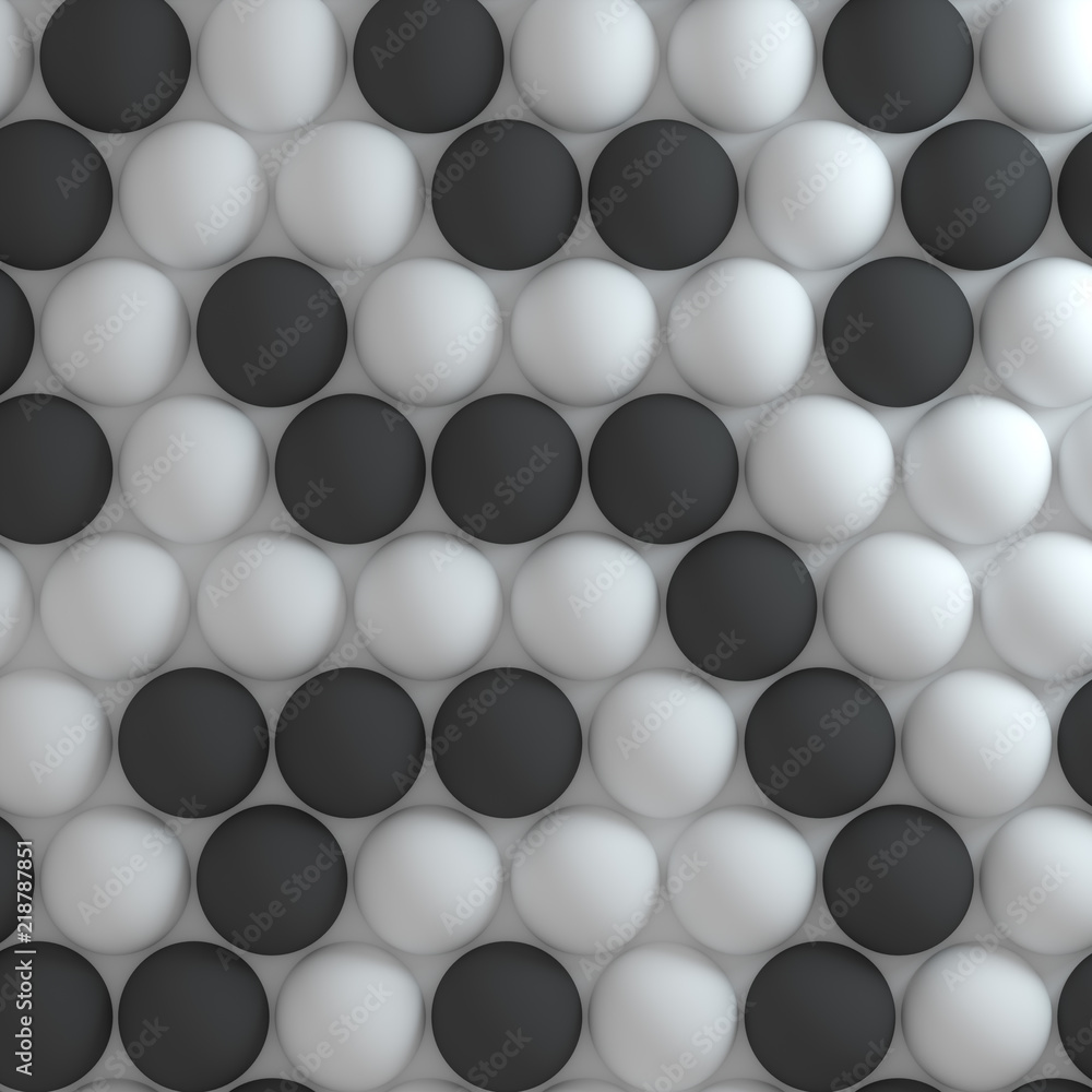 Background with set of spheres on white plane. Abstract creative geometric structure with balls. Top view. 3d rendering Background with set of spheres on white plane. Abstract creative geometric structure with balls. Top view. 3d rendering