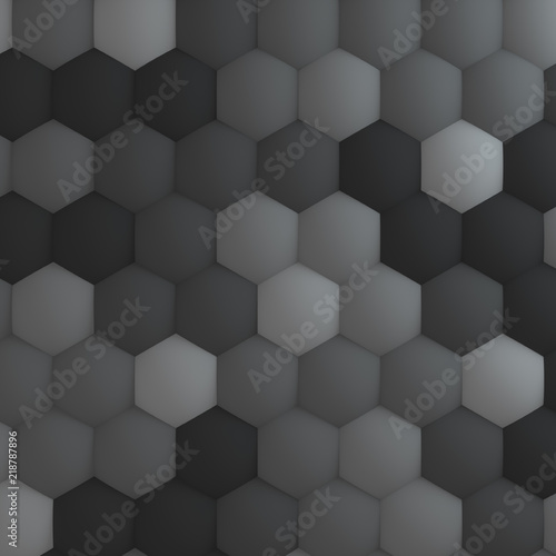 Background with set of hexagons. Creative honeycomb geometric structure. Cell elements. Abstract structure. 3d rendering