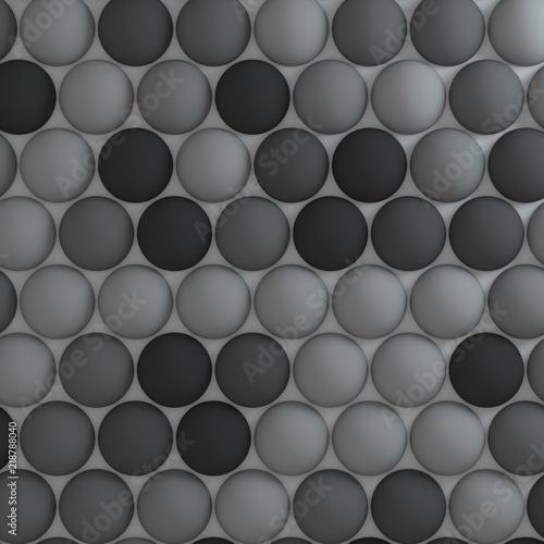 Background with set of spheres on white plane. Abstract creative geometric structure with balls. Top view. 3d rendering