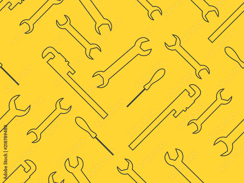 Seamless pattern with spanner. Wrench, adjustable wrench tools. Vector illustration