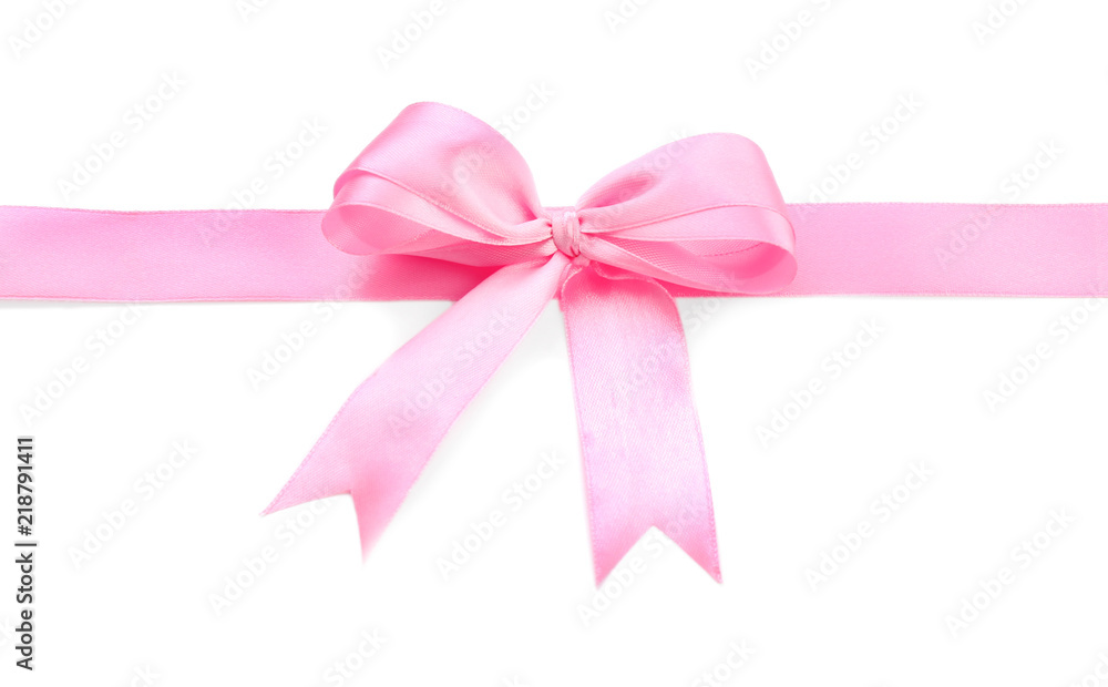Pink ribbon with bow on white background Pink ribbon with bow on white background