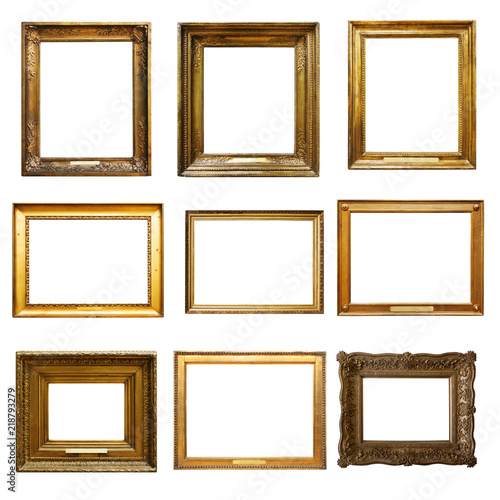 Set of  picture  gold wooden frame for design on  isolated background