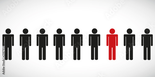one red special person in a group pictogram