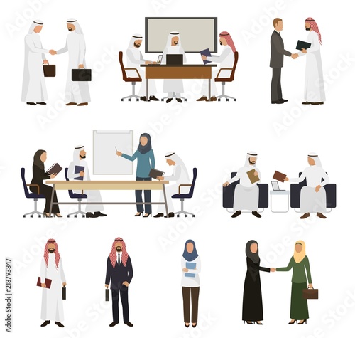 Fototapet Arab businessman vector arabian business people handshaking to his business part