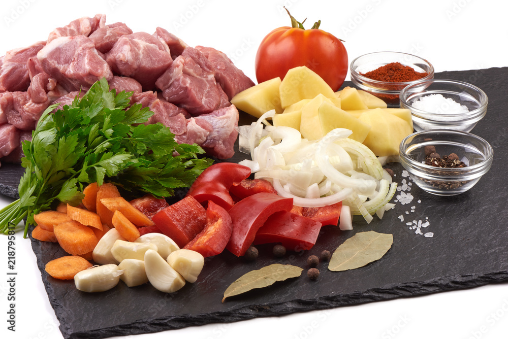 Ingredients for Hungarian goulash, isolated on white background. Ingredients for Hungarian goulash, isolated on white background.