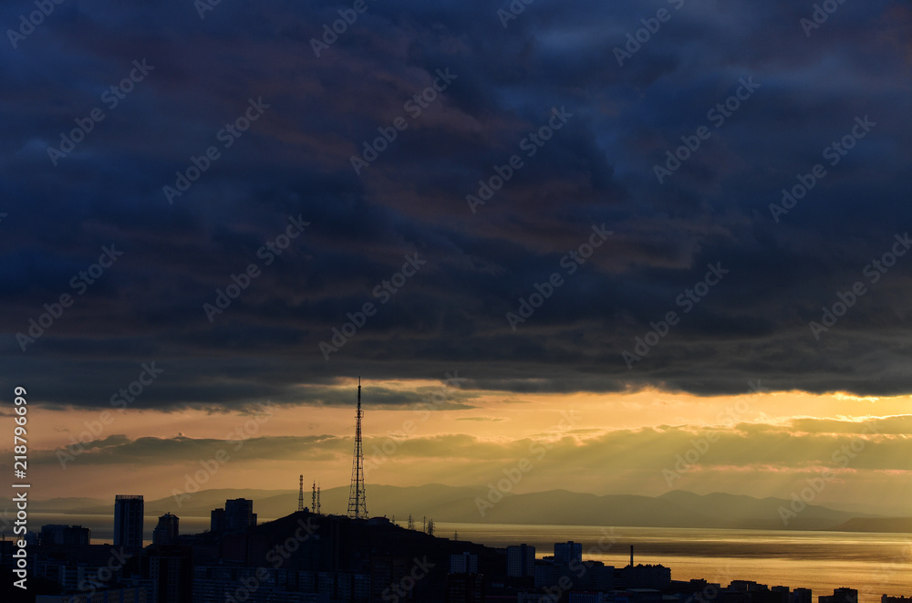 View of the city of Vladivostok at sunset