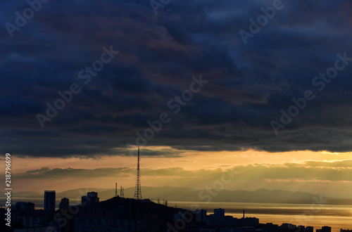 View of the city of Vladivostok at sunset © Сергей Орлов