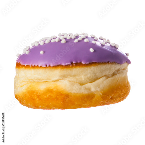 Sweet donut in a violet glaze isolate on a white background