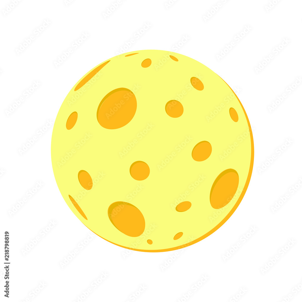 Full yellow moon with Craters in the Universe. Simple icon. Round piece of cheese food. Isolated on white background . Vector Full yellow moon with Craters in the Universe. Simple icon. Round piece of cheese food. Isolated on white background . Vector