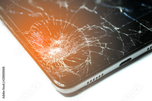 Broken screen phone, On a white background. Device needs repair.