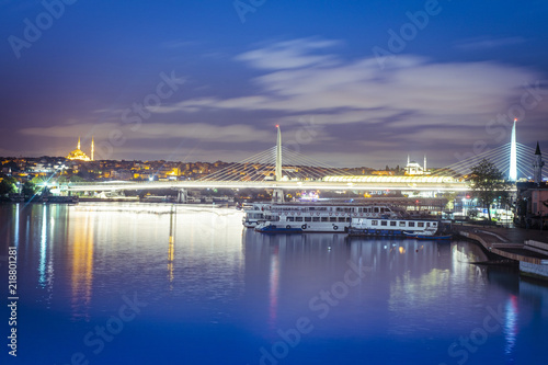 Landscape, City, Night, Lights, Turkey, sea, sunset, sun, sunrise, boats, ships, bridges, towers, Galata Tower, mosque, Metro station, Stop, 