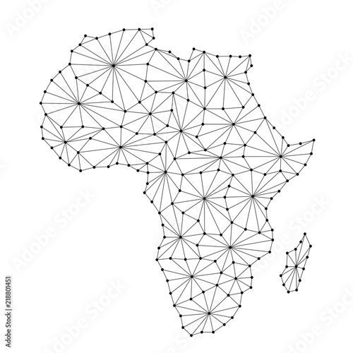 Africa map of polygonal futuristic mosaic lines network, rays and dots. Vector illustration.