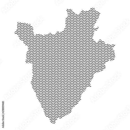 Burundi map country abstract silhouette of wavy black repeating lines. Contour of sinusoid curve. Vector illustration.
