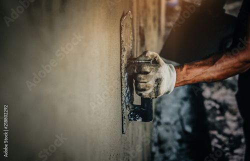 Fotografie mason rural thailand Plastering concrete to build wall background industrial wor