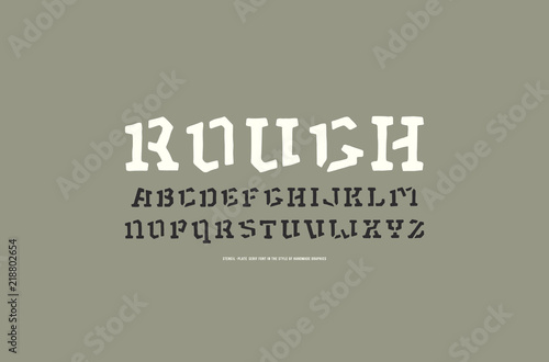 Stencil-plate serif font in the style of handmade graphics