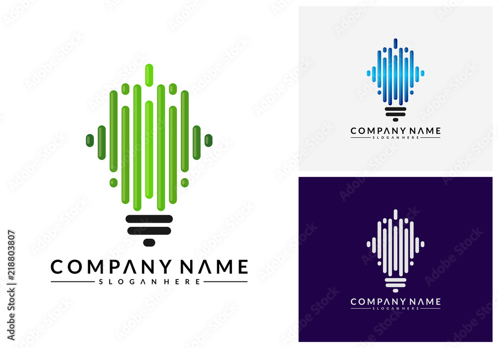 Fototapeta premium Modern Bulb logo designs concept, Pixel Technology Bulb Idea logo template