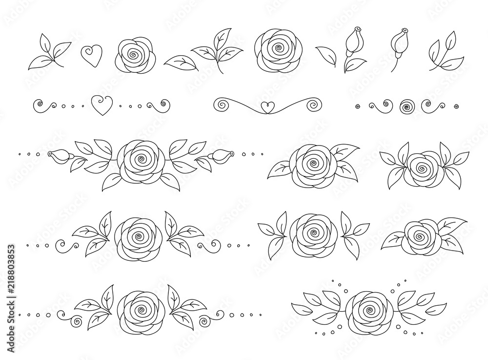 Plakat ręka sztuka zestaw ikon kwiat róży