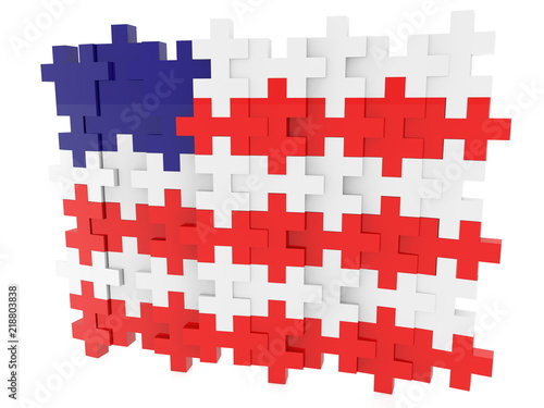 Abstract United States flag from the pieces of the puzzle