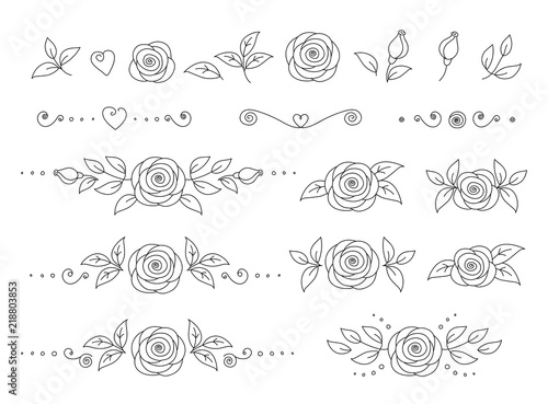 Fototapeta Naklejka Na Ścianę i Meble -  art hand drawn set of rose flower icons