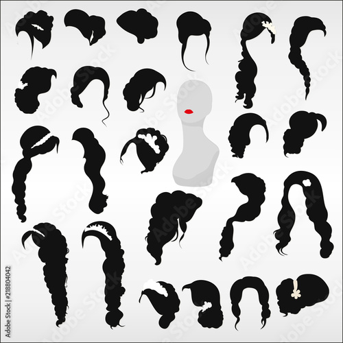 A set of hairstyle patterns on a light background
