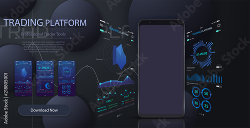 Mobile app infographic template with modern design weekly and annual statistics graphs. Pie charts, workflow, web design, UI elements.