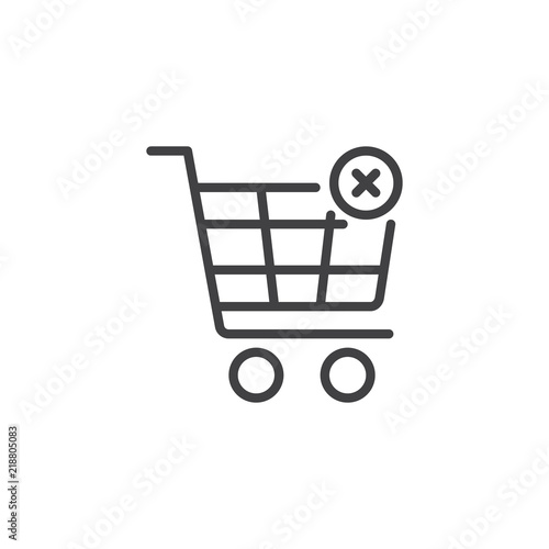 Shopping cart with cross sign outline icon. linear style sign for mobile concept and web design. Cancel or delete purchase simple line vector icon. Symbol, logo illustration. Pixel perfect vector 