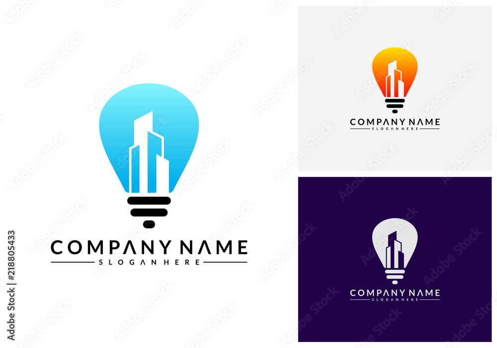 Bulb city logo template, Building Idea logo template, Modern Bulb City logo designs concept Bulb city logo template, Building Idea logo template, Modern Bulb City logo designs concept