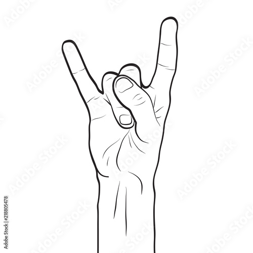 Devil horns hand gesture line art outline