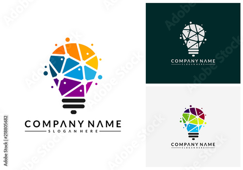 Modern Tech Bulb logo designs concept, Pixel Technology Bulb Idea logo template