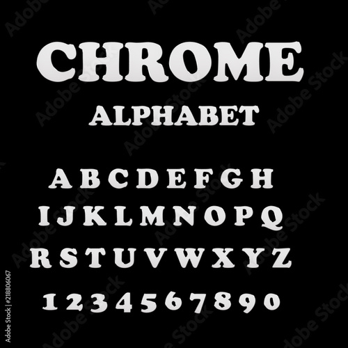 chrome alphabet font. metal effect italic letters and numbers. modern metallic letters and numbers on the dark background. chrome letters.