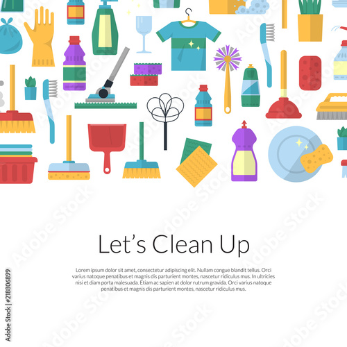 Vector cleaning flat icons background illustration on white