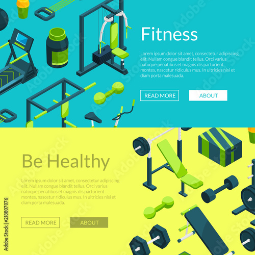 Vector isometric gym banners illustration