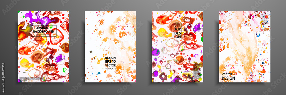 Naklejka premium Set of universal cards. Fluid art. Hand drawn cards with abstract grunge textures. Use for printed materials, invitations, greeting cards, covers, placards, posters, postcards, brochures and flyers.
