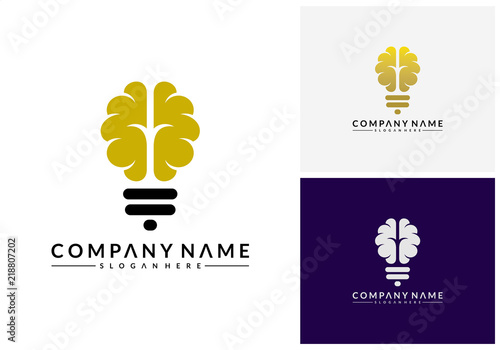 Modern Brain Bulb logo concept, Intelligence Logo template, Smart People logo, Robotic Brain logo designs vector