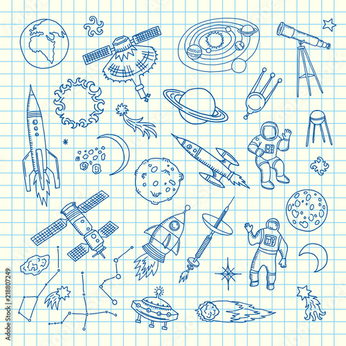 Vector hand drawn space shuttle elements