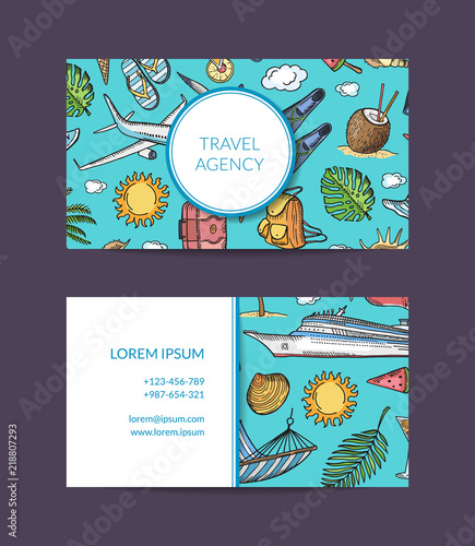 Vector summer travel elements business card