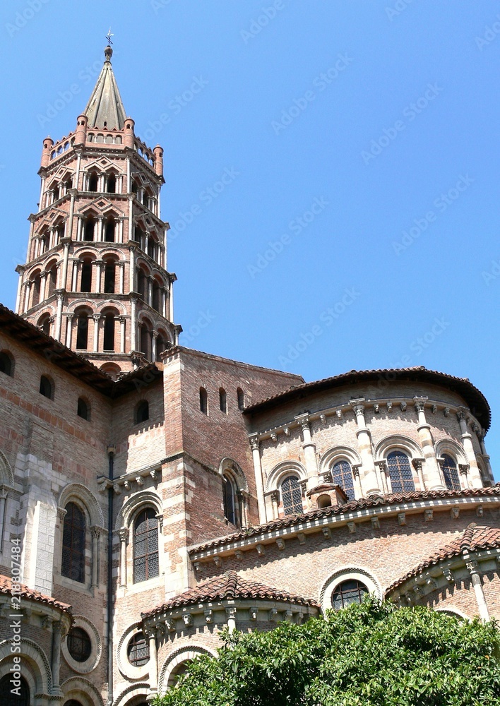 Rear view of Saint-Sernin basilica in Toulouse, Haute-Garonne, France
