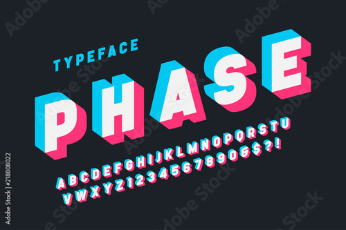 Glitched display font design, alphabet, typeface, letters
