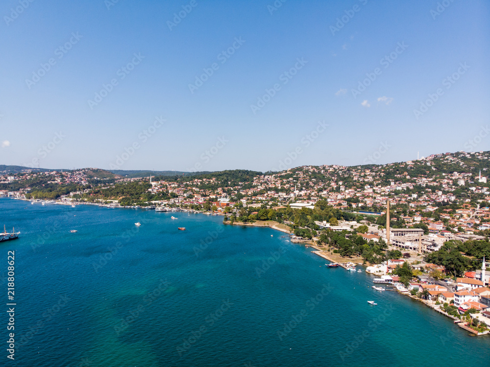 Aerial Drone View of Beykoz Pasabahce in Istanbul Seaside / Turkey.