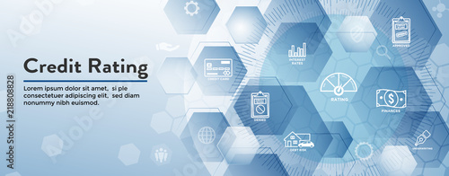 Credit Rating Header Web Banner with Debt, Credit Card, & Credit Score Icon Set