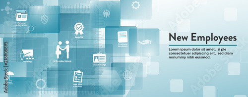 New Employee Hiring Process icon set  with handbook, checklist, etc