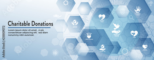 Charity and relief work - Charitable Giving Web banner with icon set