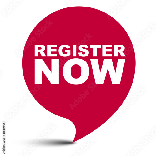 red vector bubble banner register now