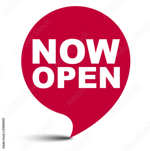 red vector bubble banner now open