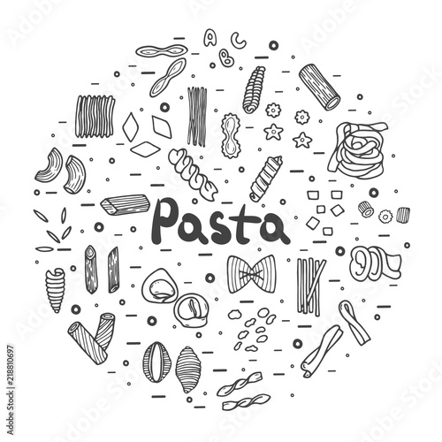 Pasta icons, big set, hand drawn style