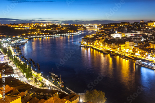 Evening view of Porto city and Douro river, Portugal