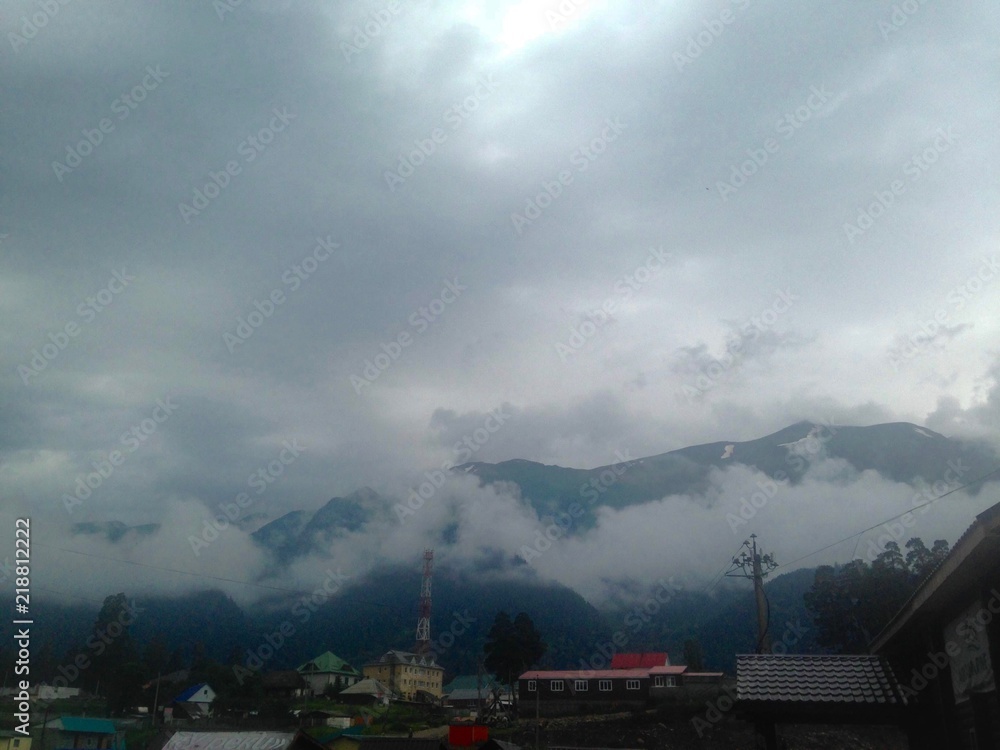 mountain, clouds, sky, landscape, nature, fog, rain, caucasus mountain, clouds, sky, landscape, nature, fog, rain, caucasus