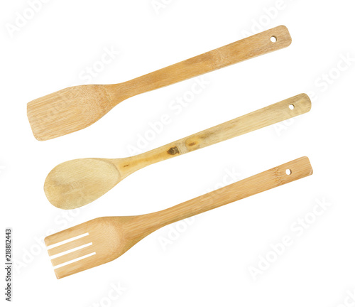 Wooden Kitchen Utensils. Isolated with clipping path.