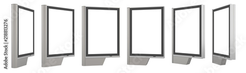 6 Information Displays. Banner Stands in your design. 3D rendering.