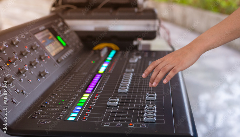 Naklejka premium Audio sound mixer and amplifier equipment